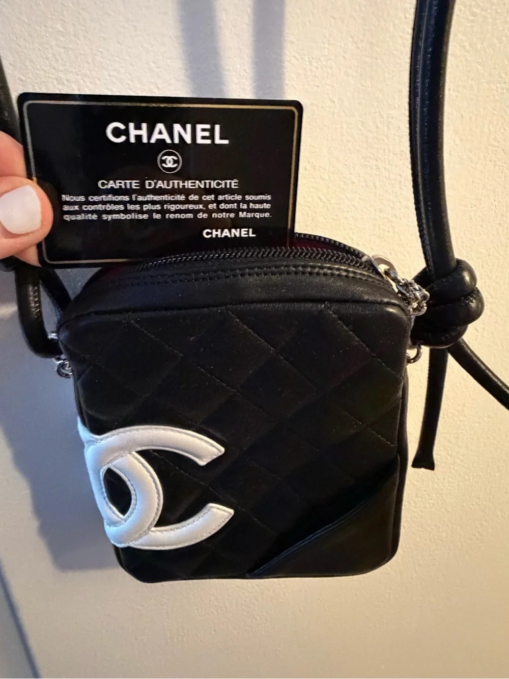 CHANEL Cambon Ligne Small Black Crossbody with White CC Patch